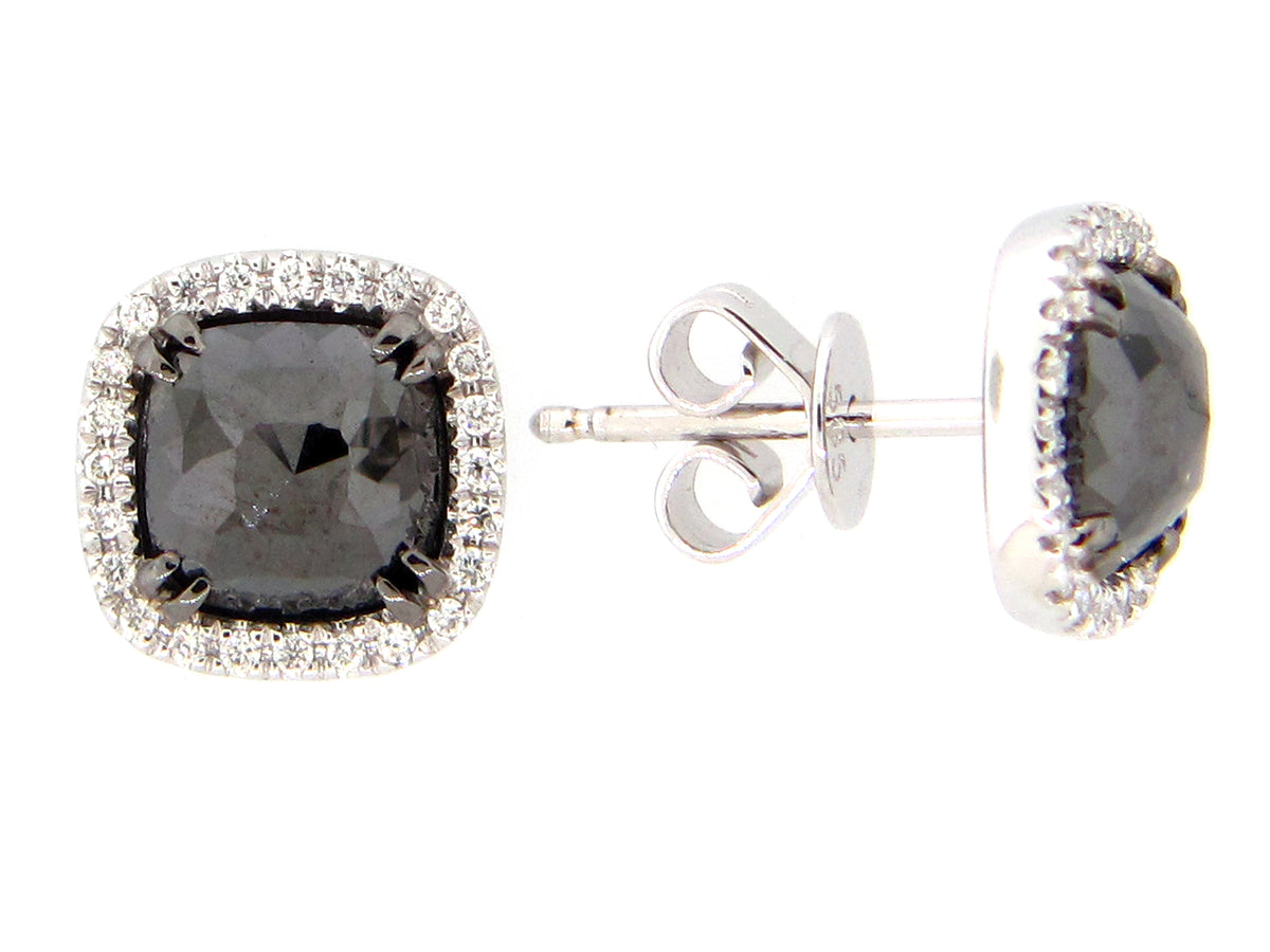 ROSE CUT BLACK & WHITE DIAMOND EARRING, 14KW (R)