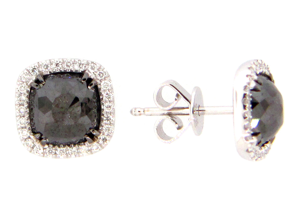 ROSE CUT BLACK & WHITE DIAMOND EARRING, 14KW (R)