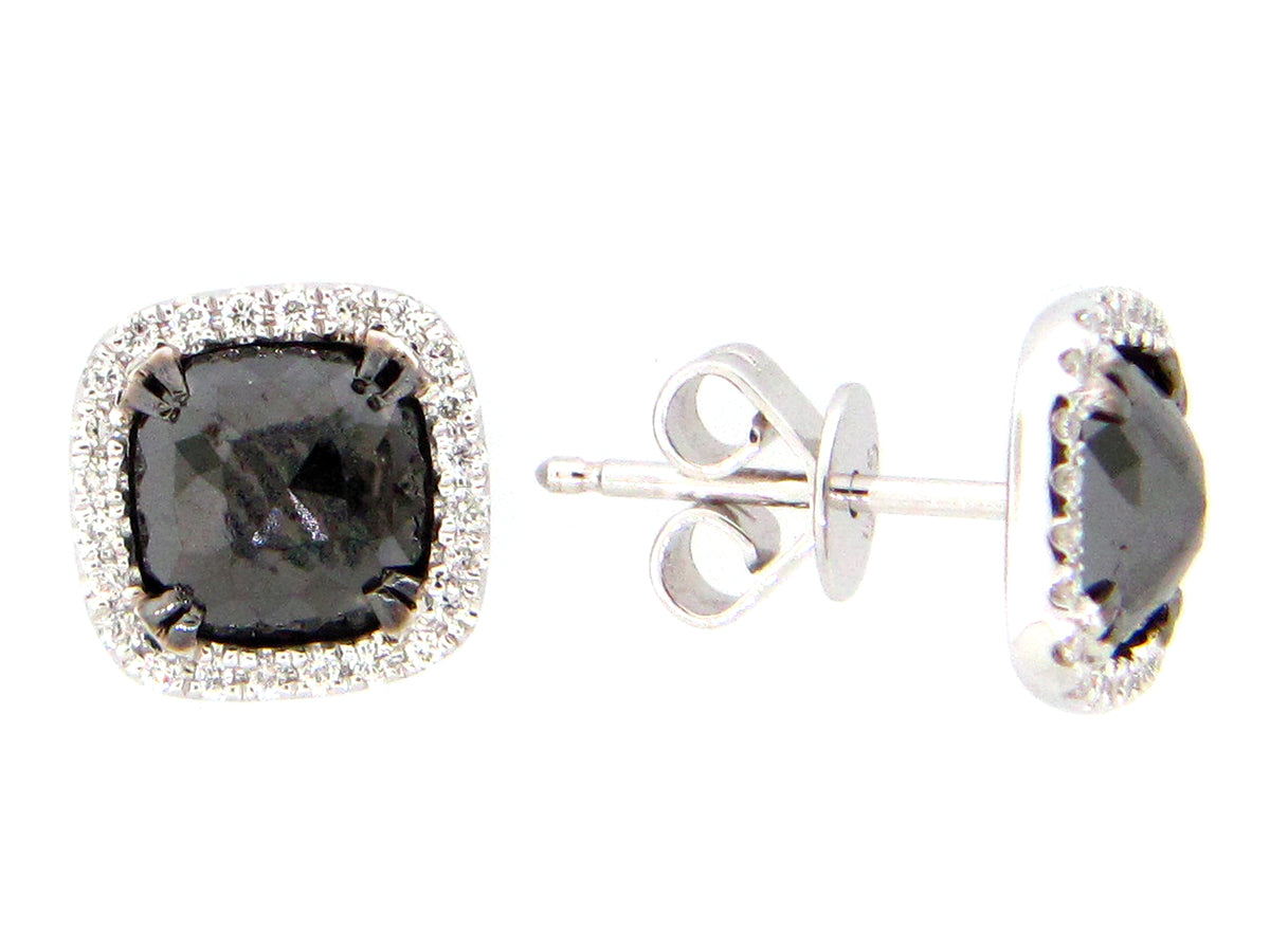 ROSE CUT BLACK & WHITE DIAMOND EARRING, 14KW (R)