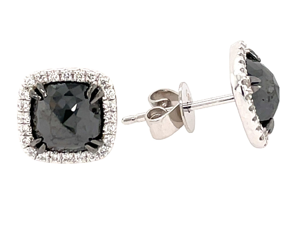 ROSE CUT BLACK & WHITE DIAMOND EARRING, 14KW (R)