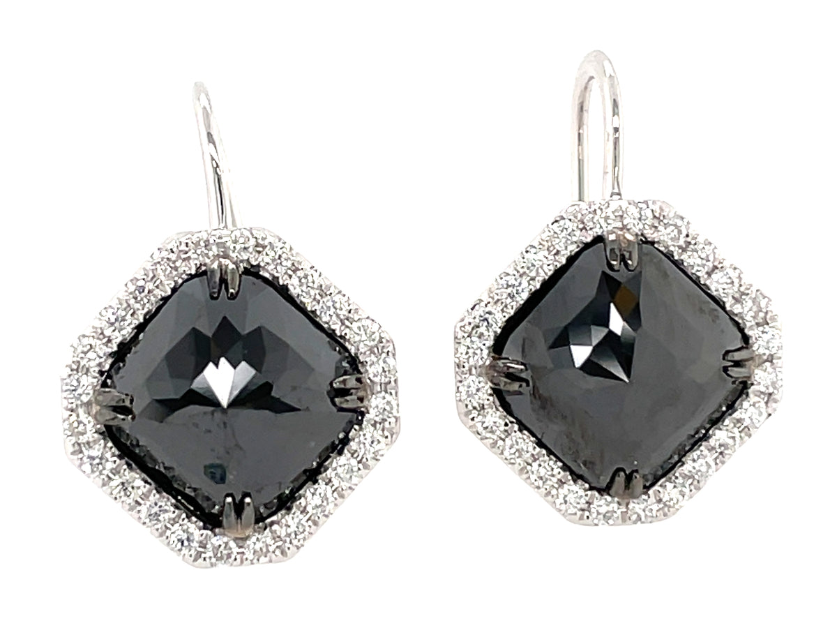 ROSE CUT BLACK & WHITE DIAMOND EARRING WITH FRENCH BACK