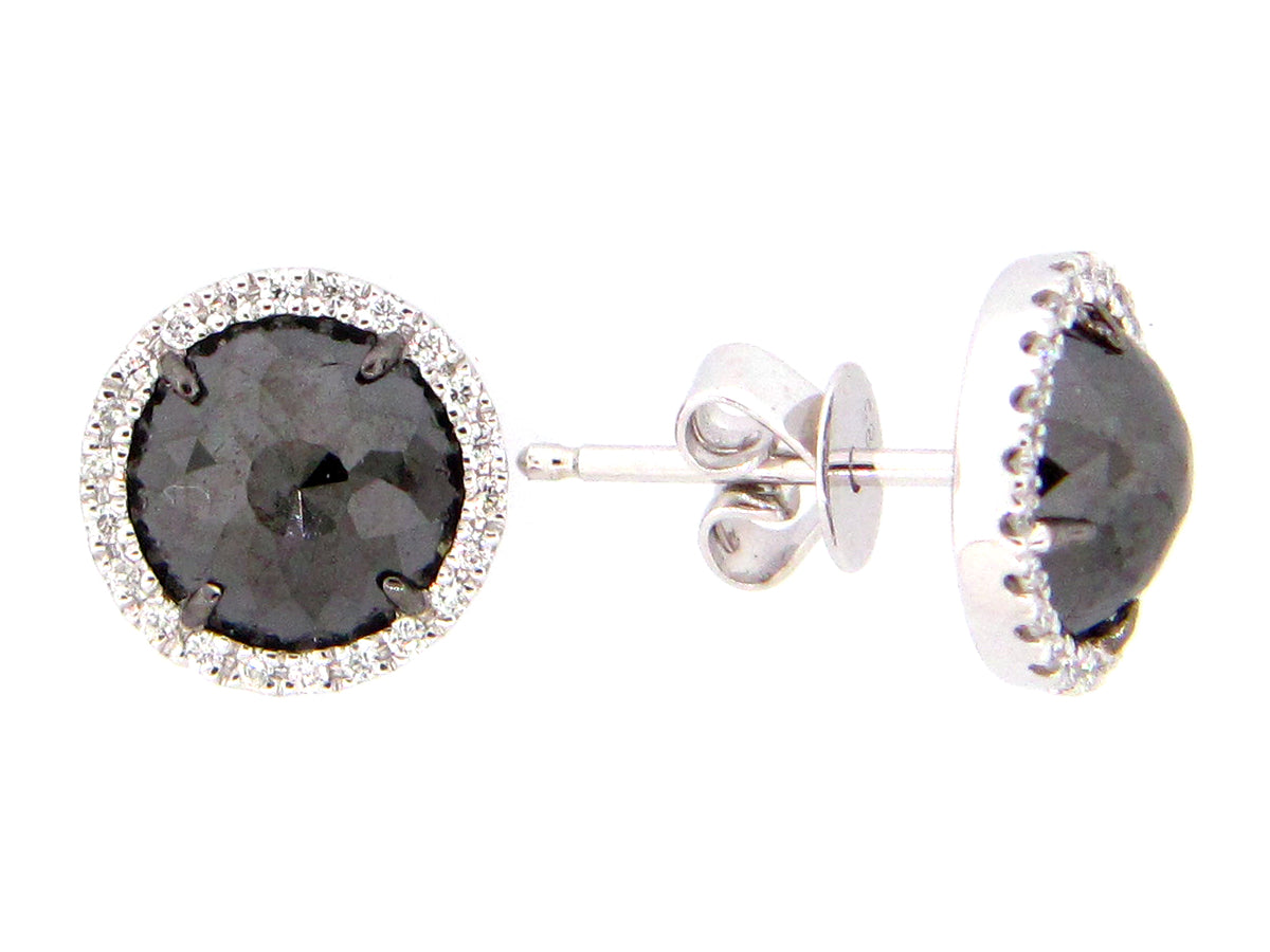 ROSE CUT BLACK & WHITE DIAMOND EARRING, 14KW (R)