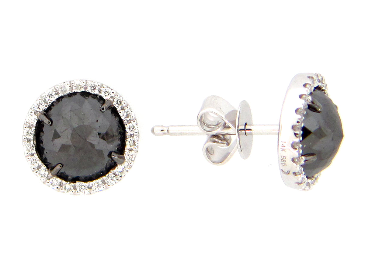 ROSE CUT BLACK & WHITE DIAMOND EARRING, 14KW (R)
