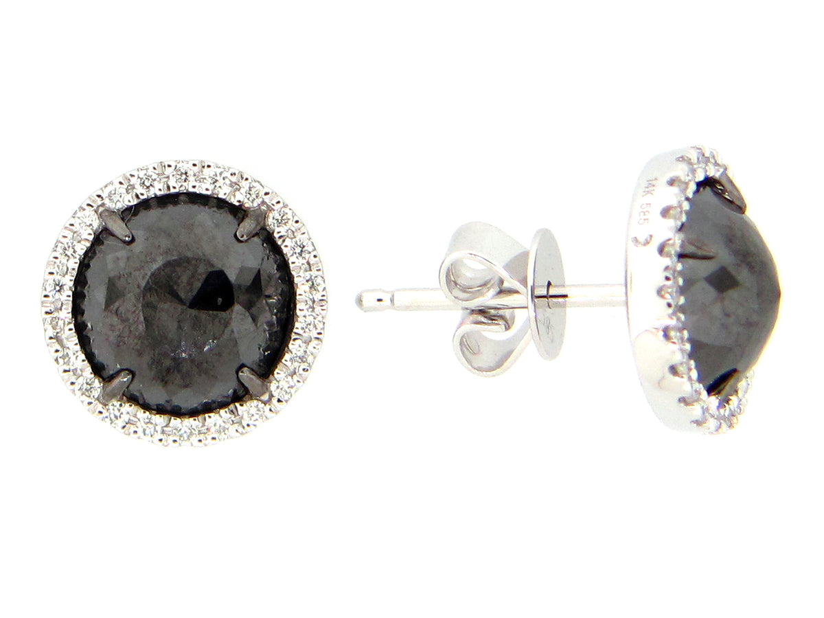 ROSE CUT BLACK & WHITE DIAMOND EARRING, 14KW (R)