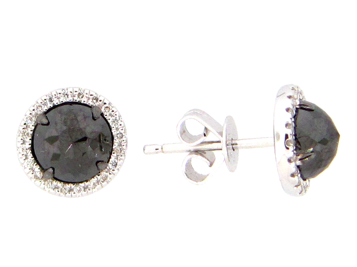 ROSE CUT BLACK & WHITE DIAMOND EARRING, 14KW (R)