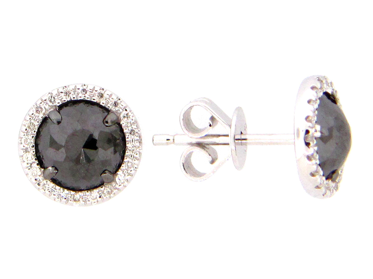 ROSE CUT BLACK & WHITE DIAMOND EARRING, 14KW (R)