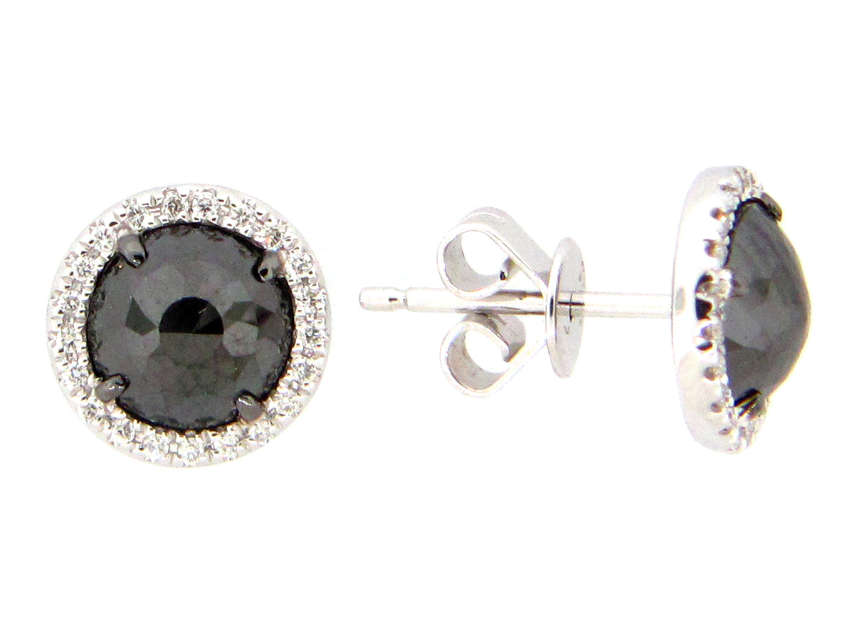 ROSE CUT BLACK & WHITE DIAMOND EARRING, 14KW (R)