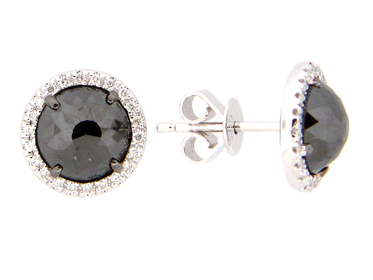 ROSE CUT BLACK & WHITE DIAMOND EARRING, 14KW (R)