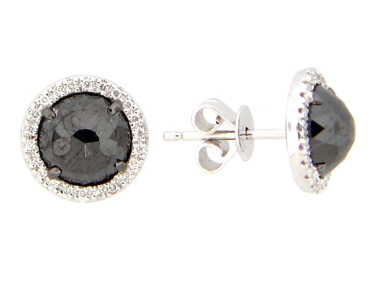 ROSE CUT BLACK & WHITE DIAMOND EARRING, 14KW (R)