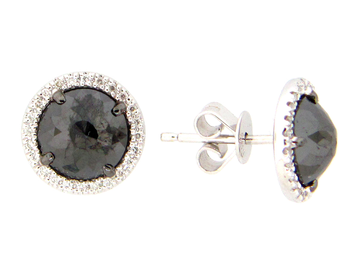 ROSE CUT BLACK & WHITE DIAMOND EARRING, 14KW (R)