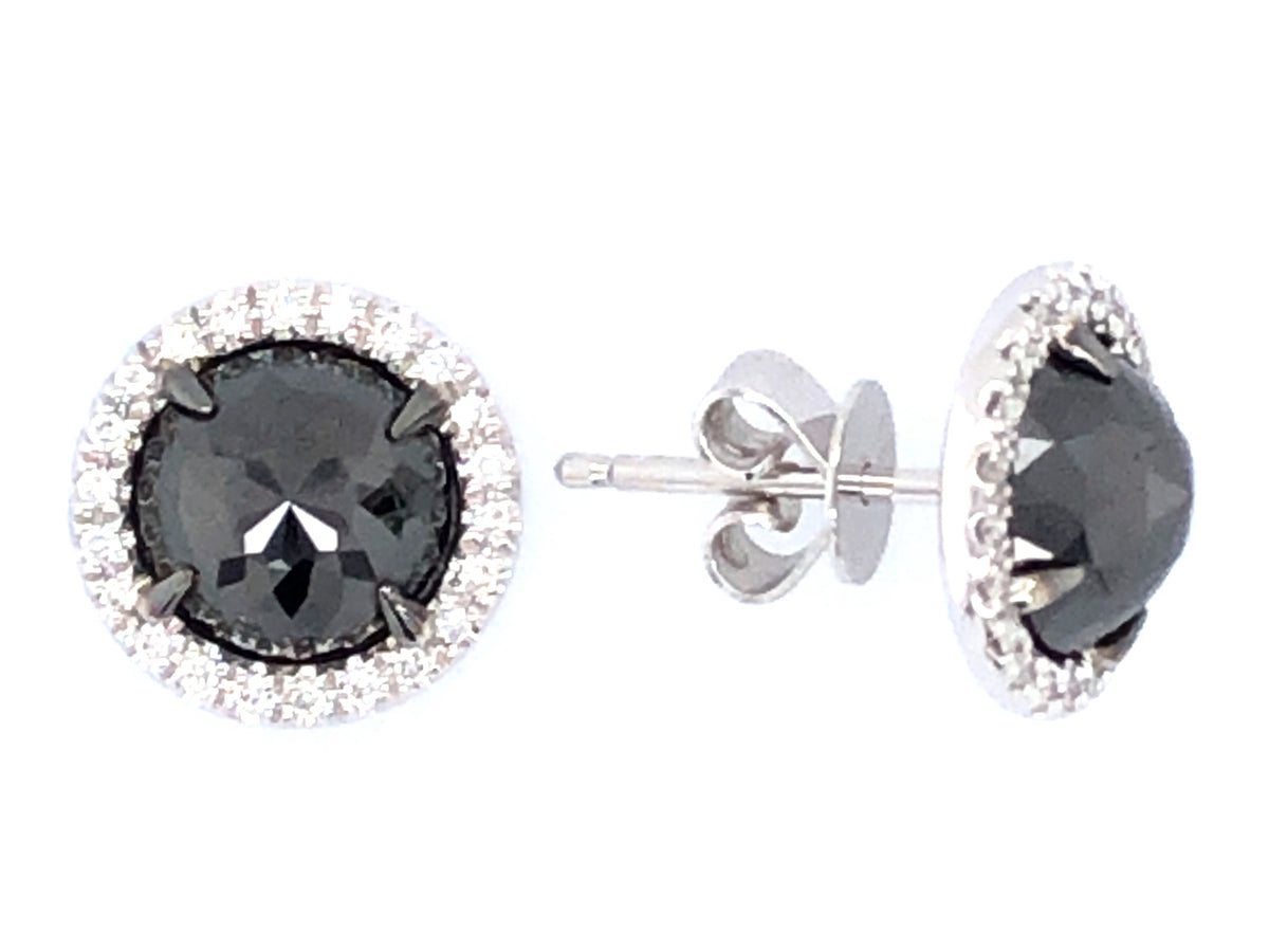 ROSE CUT BLACK & WHITE DIAMOND EARRING, 14KW (R)