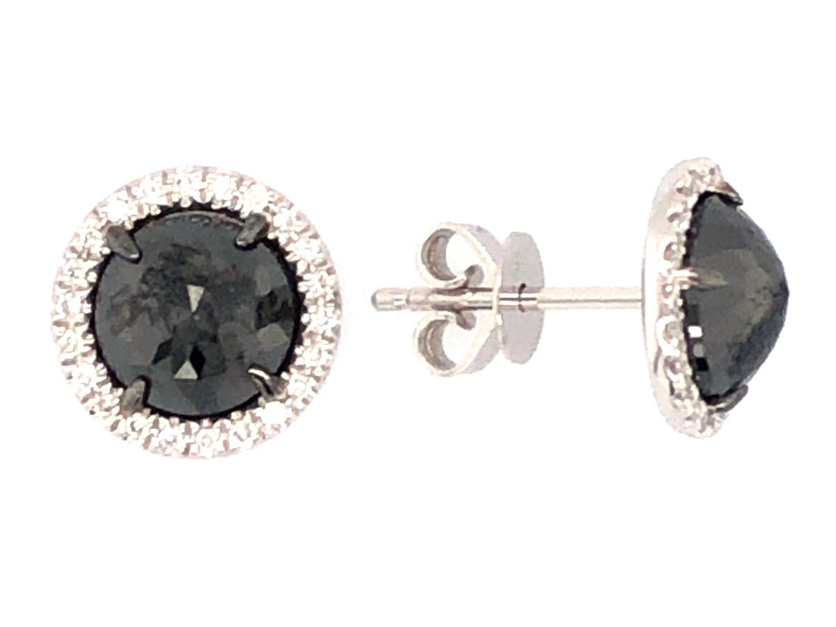 ROSE CUT BLACK & WHITE DIAMOND EARRING, 14KW (R)