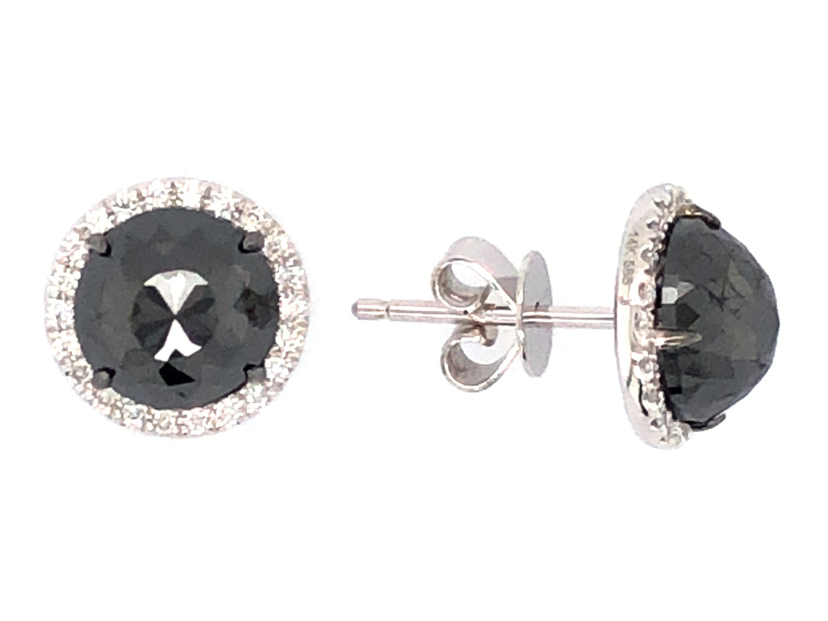ROSE CUT BLACK & WHITE DIAMOND EARRING, 14KW (R)