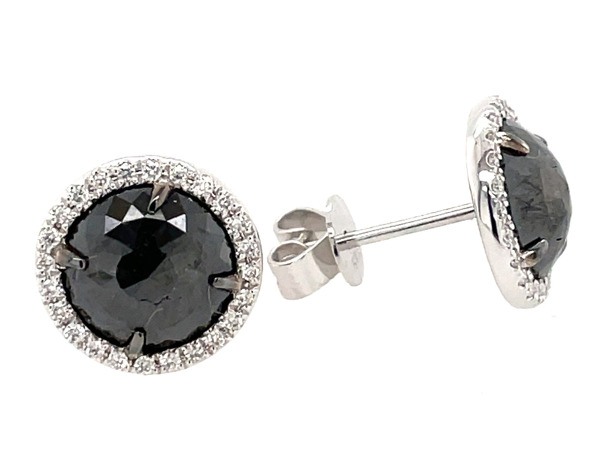 ROSE CUT BLACK & WHITE DIAMOND EARRING, 14KW (R)