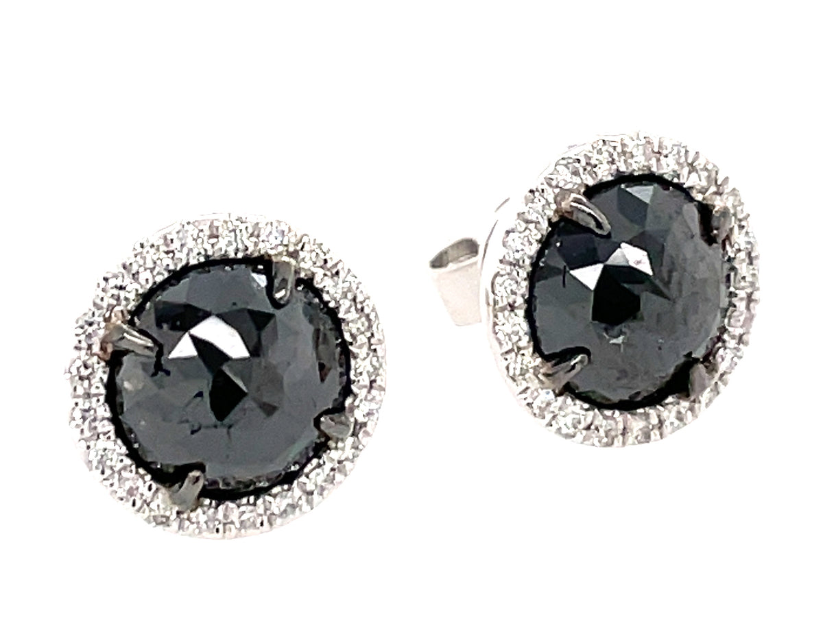 ROSE CUT BLACK & WHITE DIAMOND EARRING, 14KW (R)