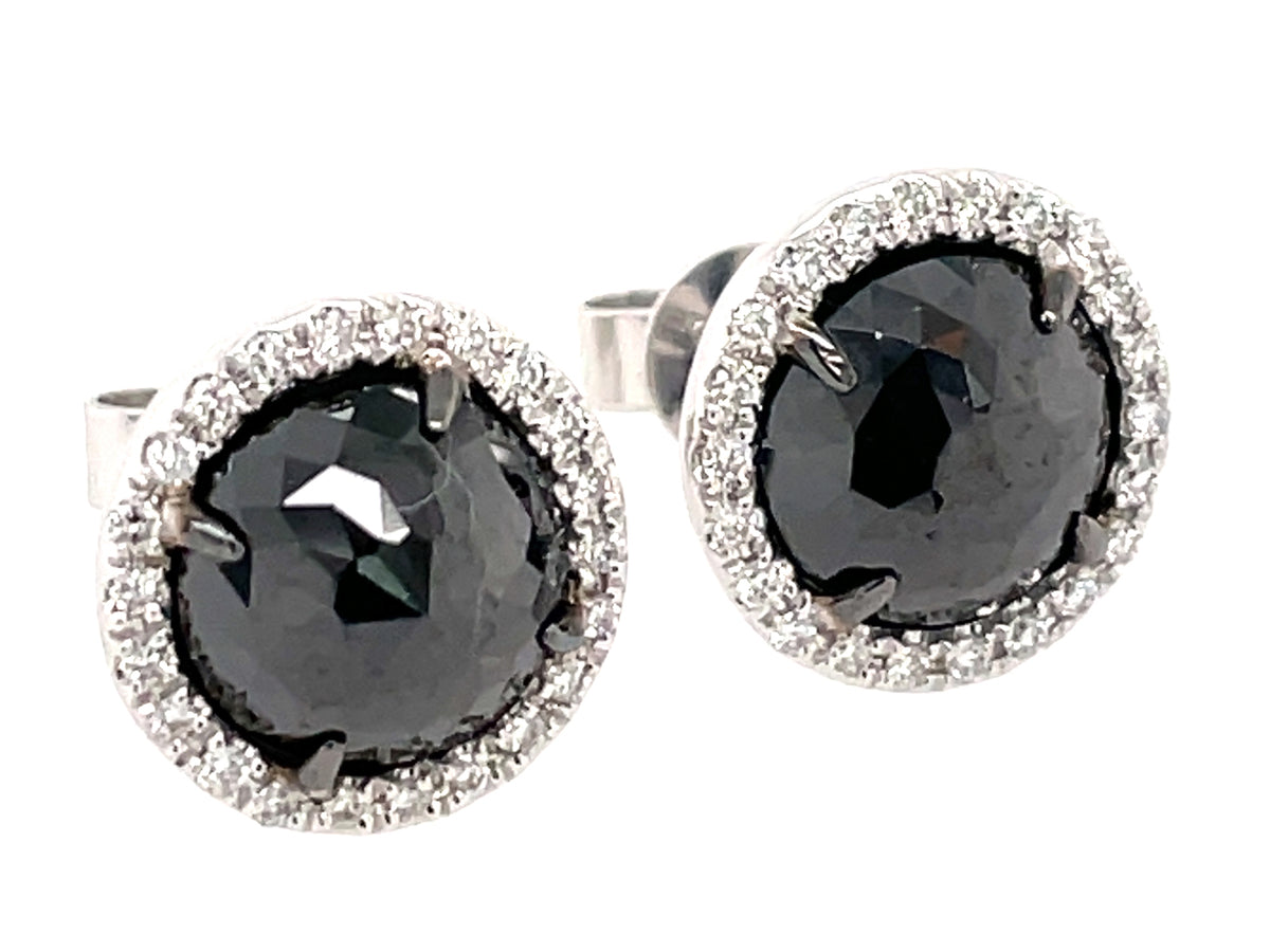 ROSE CUT BLACK & WHITE DIAMOND EARRING, 14KW (R)