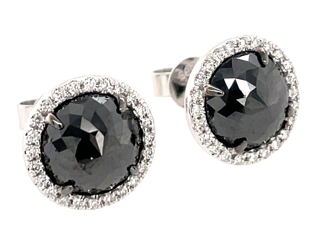 ROSE CUT BLACK & WHITE DIAMOND EARRING, 14KW (R)