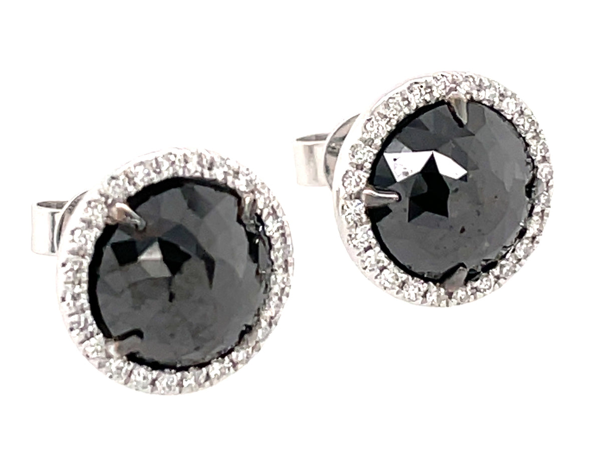 ROSE CUT BLACK & WHITE DIAMOND EARRING, 14KW (R)