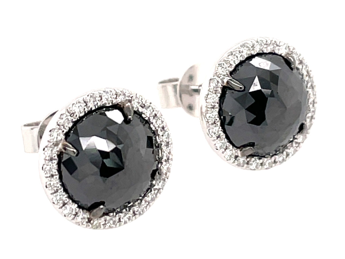 ROSE CUT BLACK & WHITE DIAMOND EARRING, 14KW (R)
