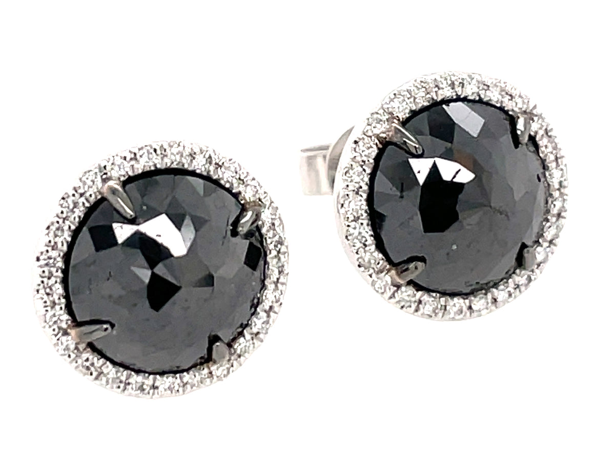 ROSE CUT BLACK & WHITE DIAMOND EARRING, 14KW (R)