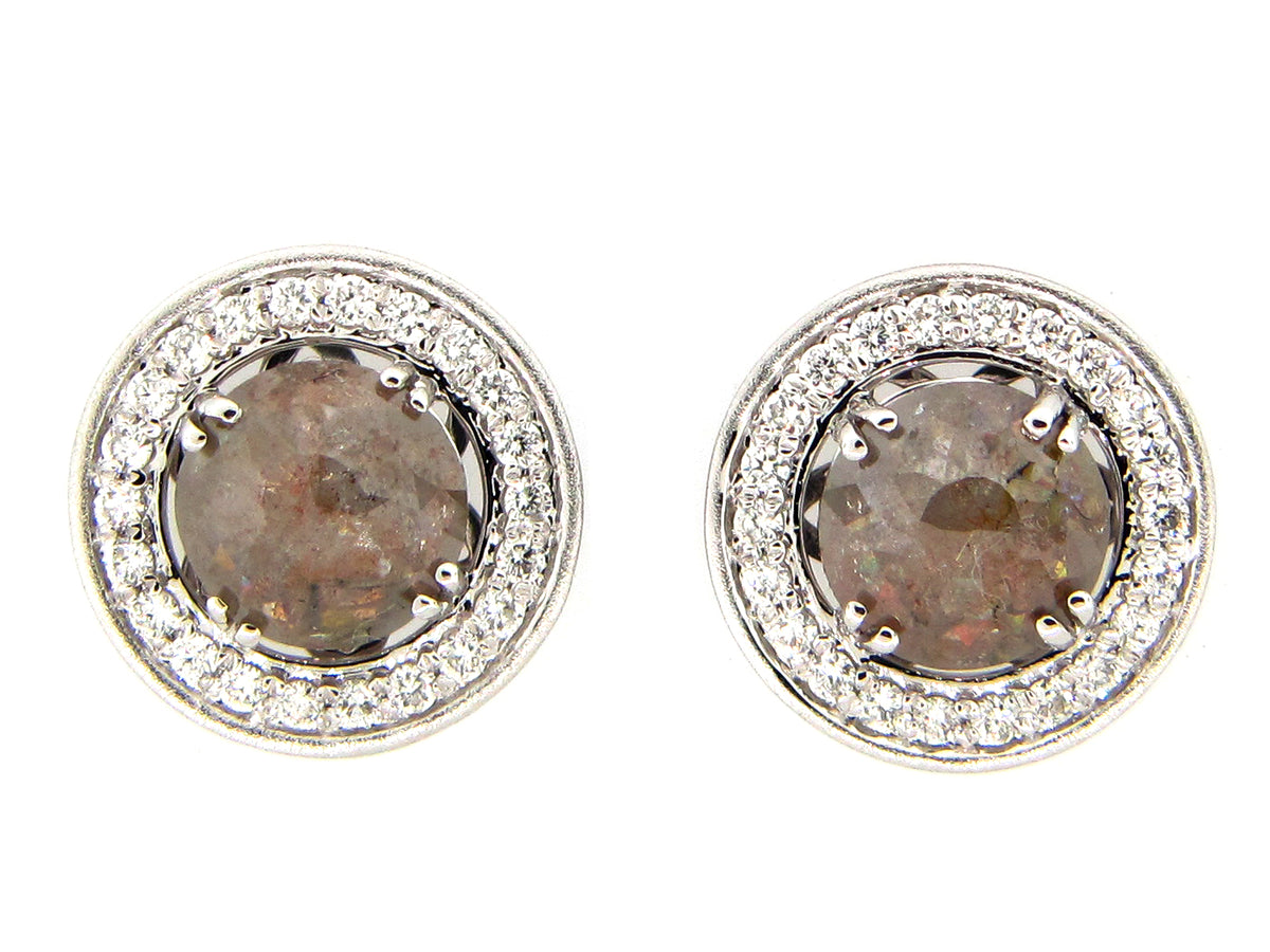 ROSE CUT GRAY GREEN DIAMOND EARRING, 18KW (N)