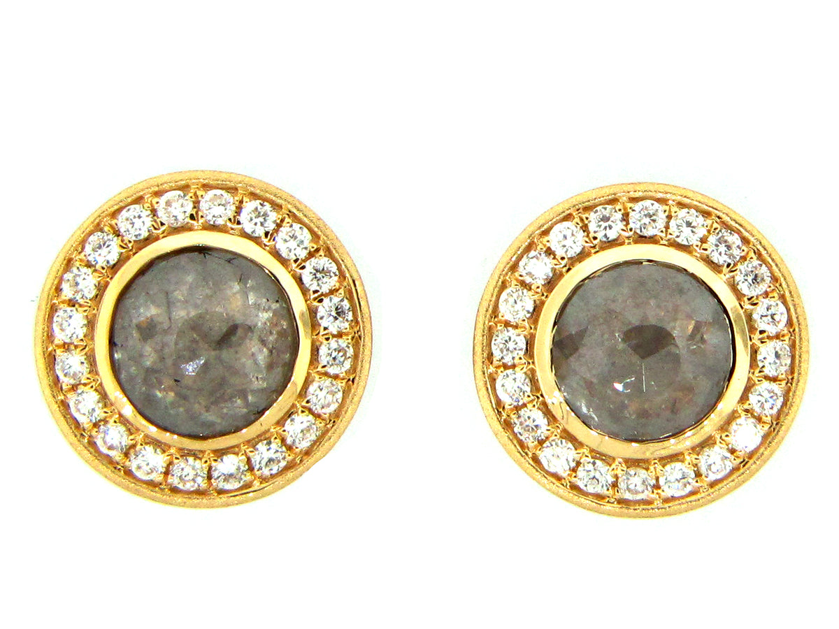 ROSE CUT GRAY GREEN DIAMOND EARRING, 18KY (N)