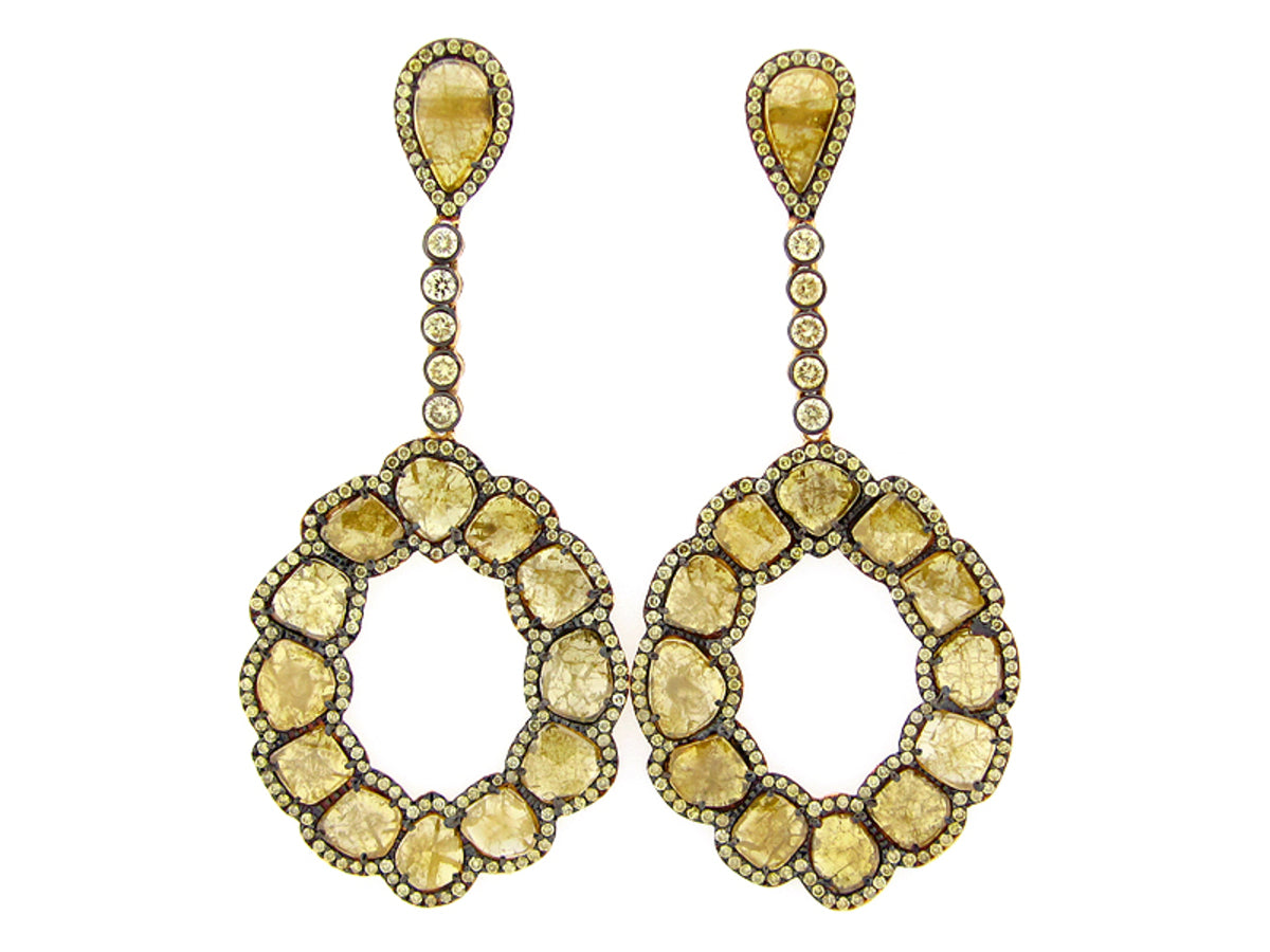 ROSE ROUGH CUT YELLOW DIAMOND EARRING, 18KY (N)