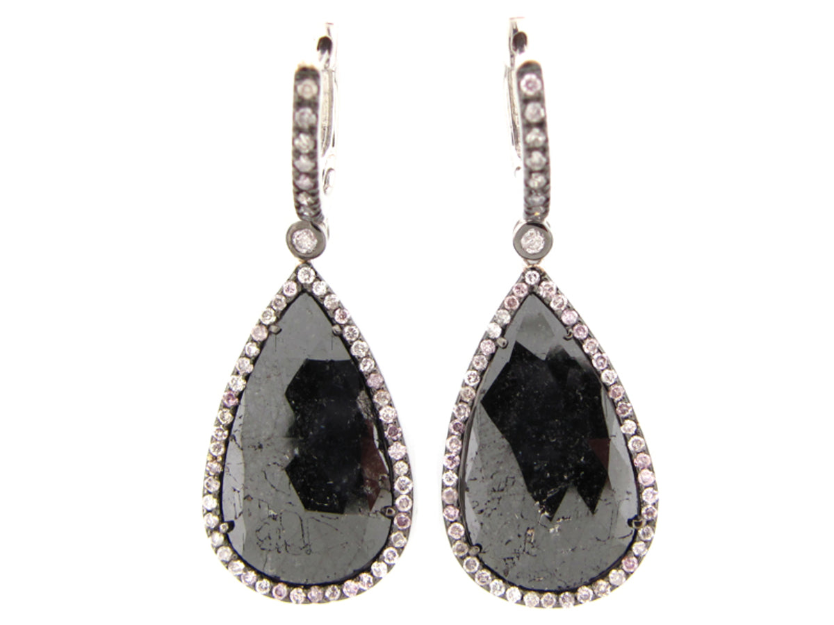 ROSE ROUGH CUT BLACK DIAMOND SLICE EARRING, 18KW (R/N)