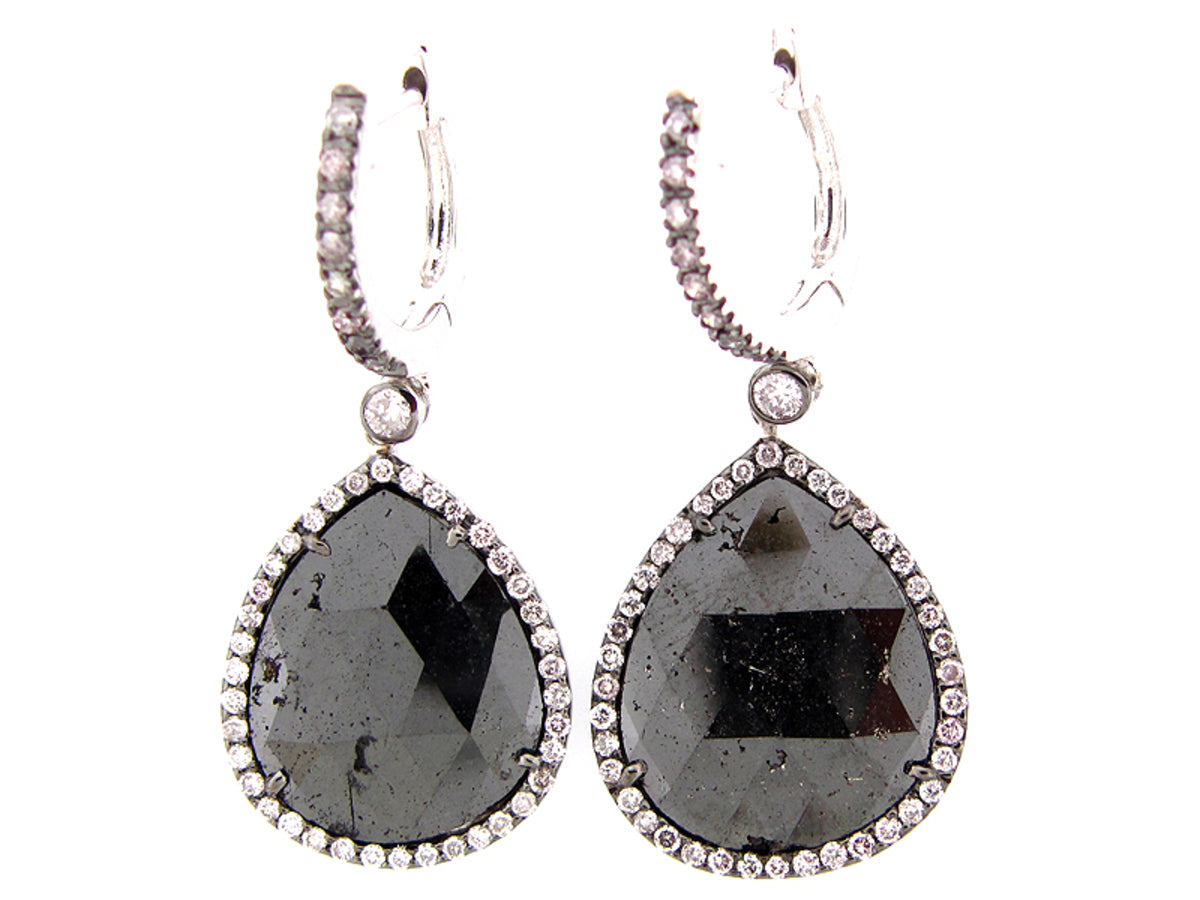ROSE ROUGH CUT BLACK DIAMOND SLICE EARRING, 18KW (R/N)