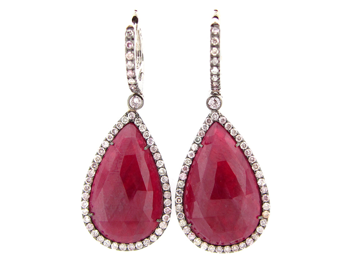 ROSE CUT RUBY & DIAMOND EARRING, 18KW (N)