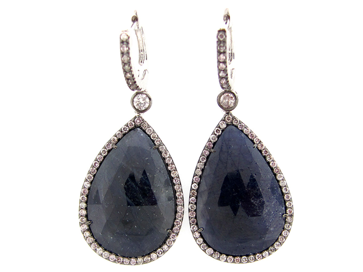 ROSE CUT SAPPHIRE & FANCY DIAMOND EARRING, 18KW (N)
