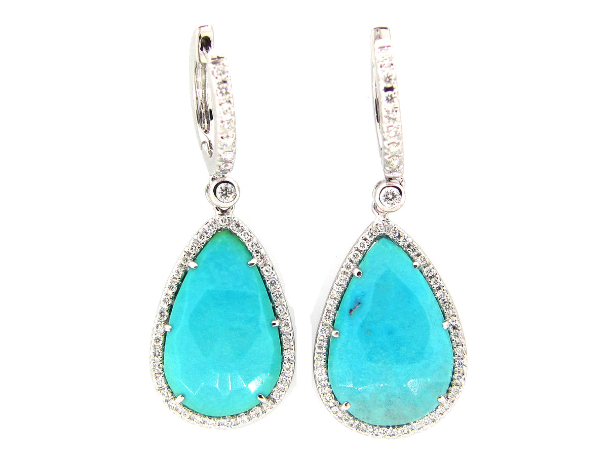 TURQUOISE & DIAMOND EARRING, 18KW (N)