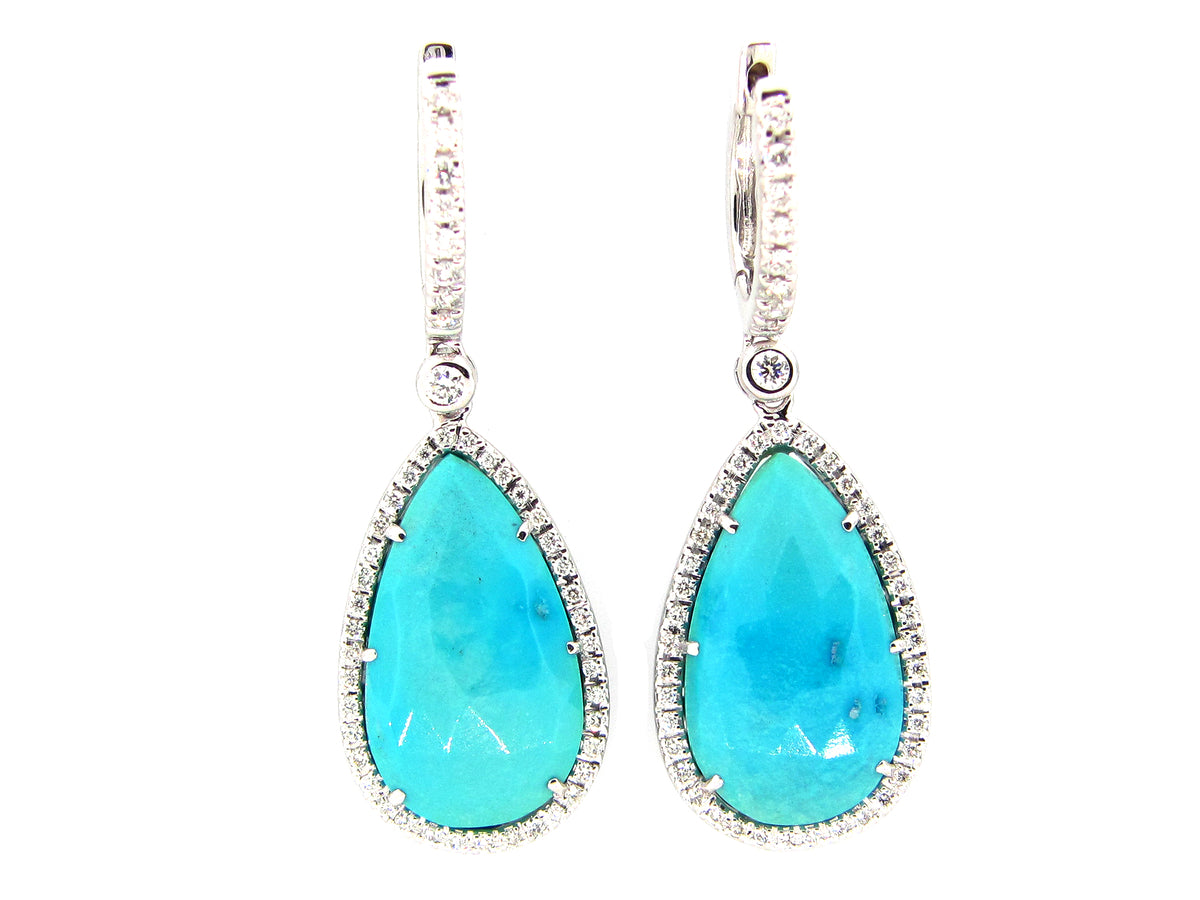 ROSE CUT TURQUOISE & DIAMOND EARRING, 18KW (H)