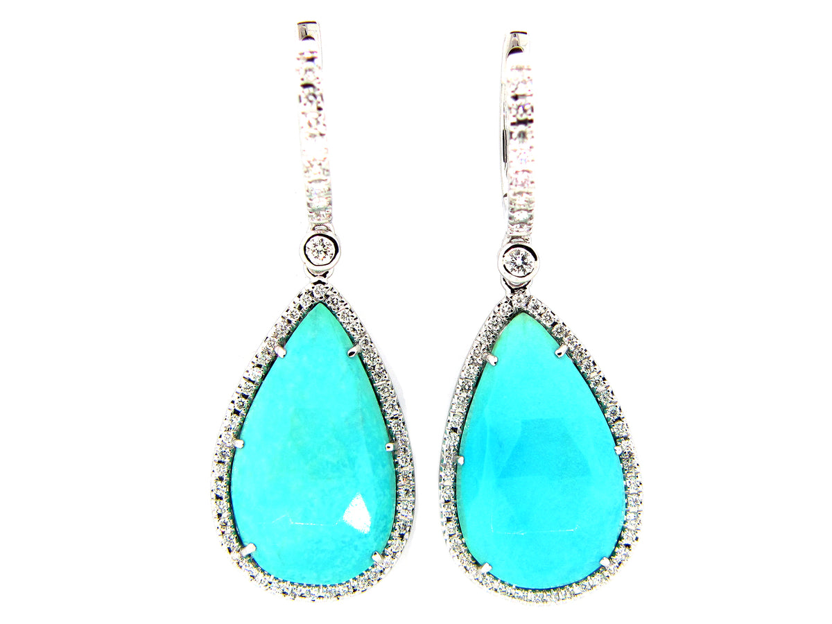 TURQUOISE & DIAMOND EARRING, 18KW (N)
