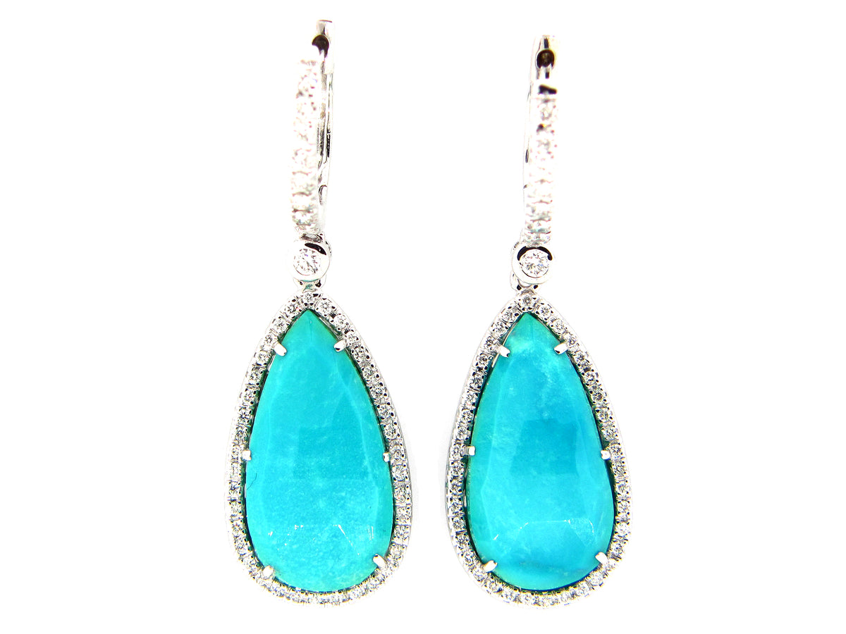 TURQUOISE & DIAMOND EARRING, 18KW (N)