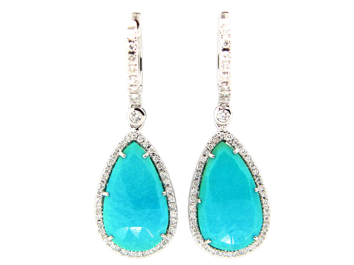 TURQUOISE & DIAMOND EARRING, 18KW (N)