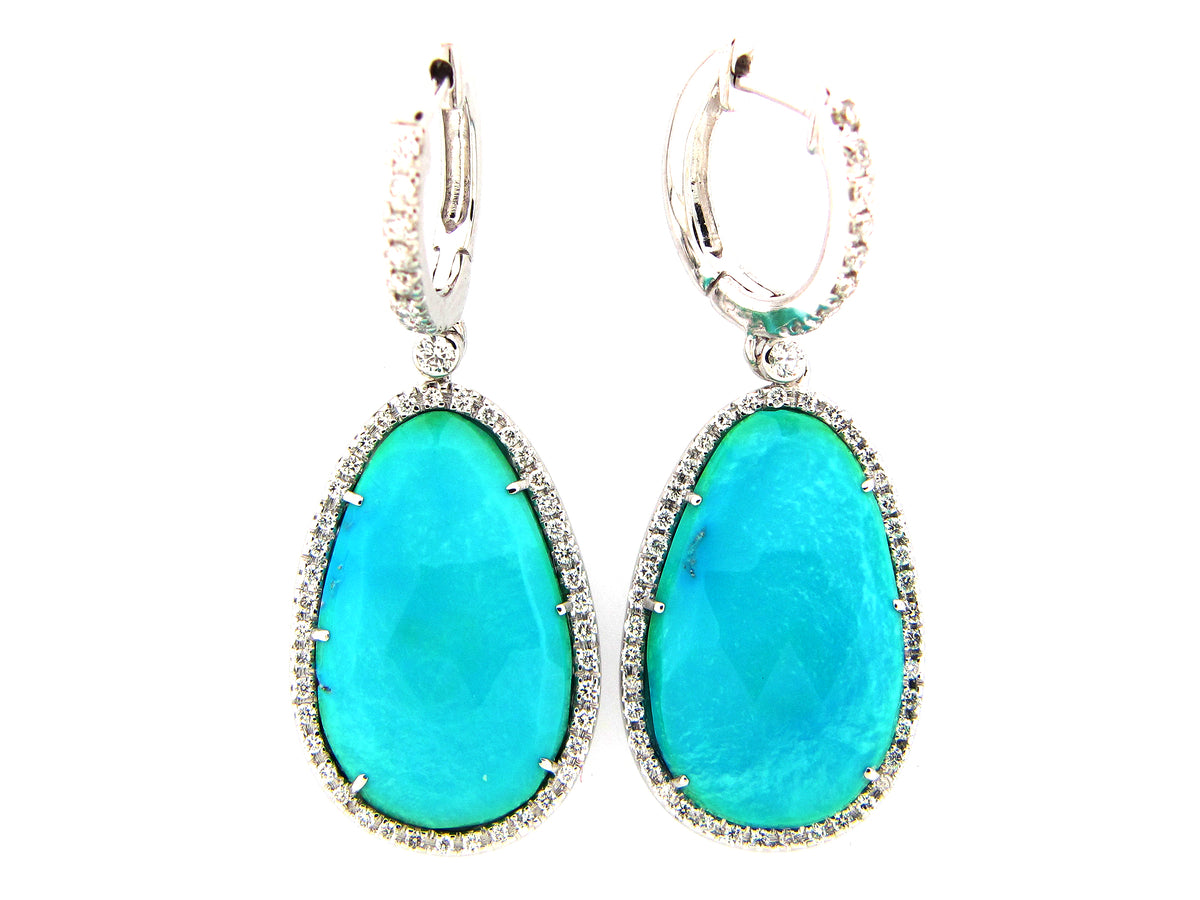 ROSE CUT TURQUOISE & DIAMOND EARRING, 18KW (H)