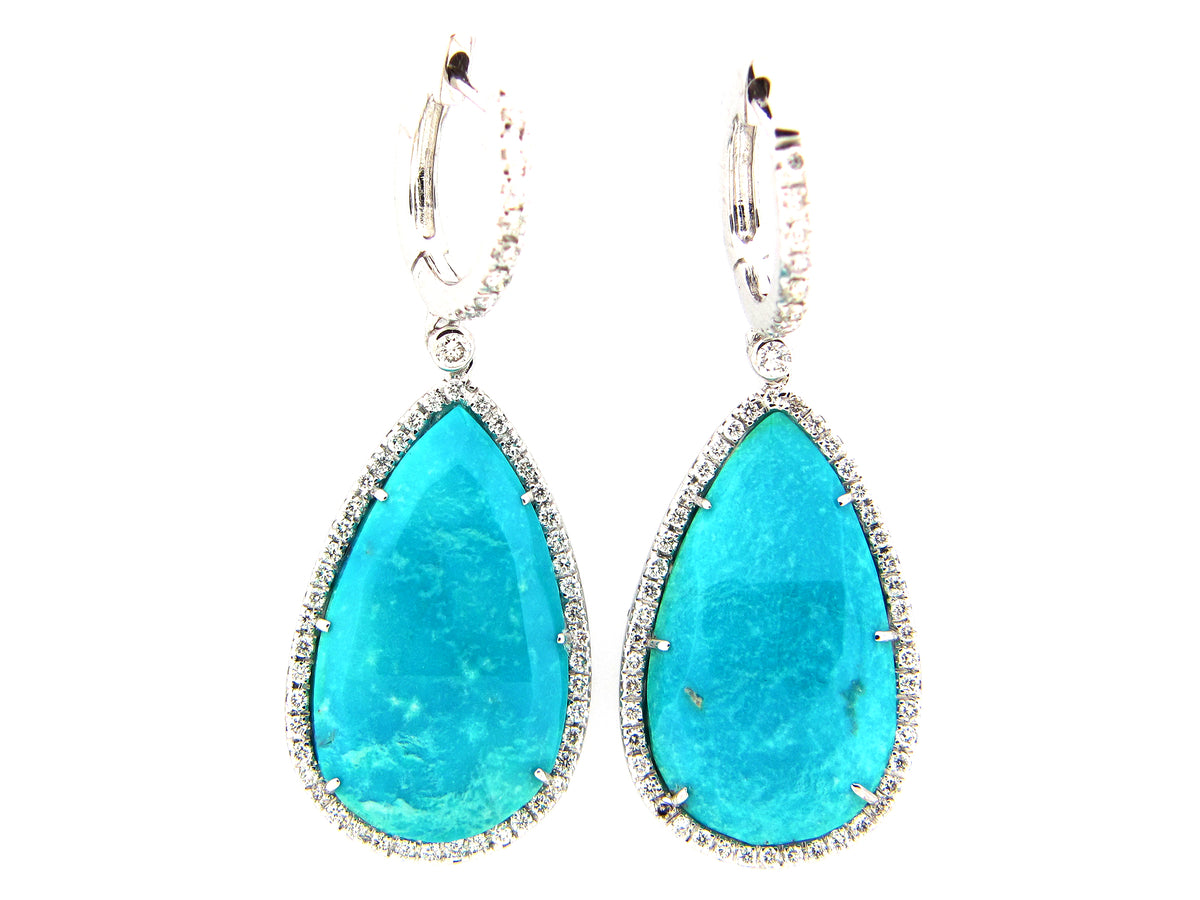 ROSE CUT TURQUOISE & DIAMOND EARRING, 18KW (H)
