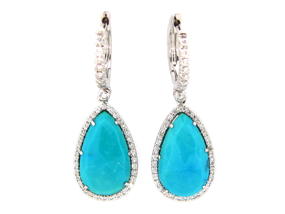 ROSE CUT TURQUOISE & DIAMOND EARRING, 18KW (H)