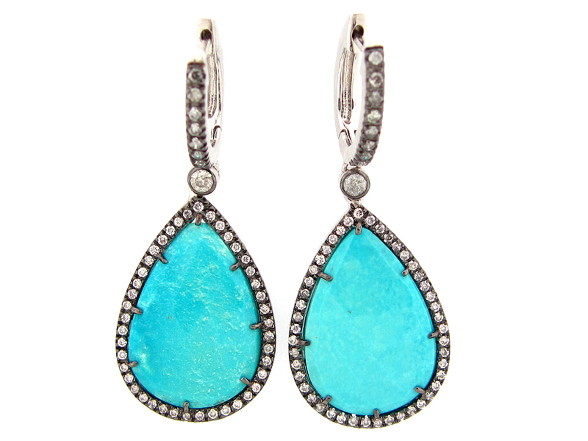 ROSE CUT TURQUOISE & DIAMOND EARRING, 18KW (H)