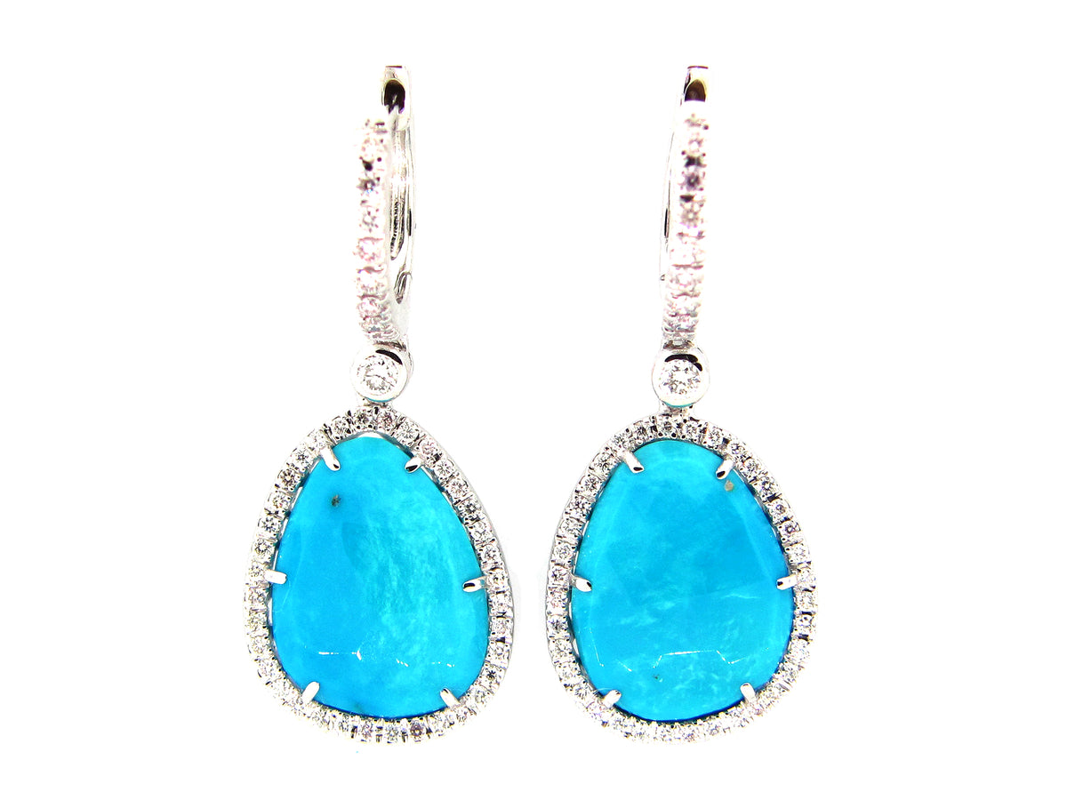 ROSE CUT TURQUOISE & DIAMOND EARRING, 18KW (H)