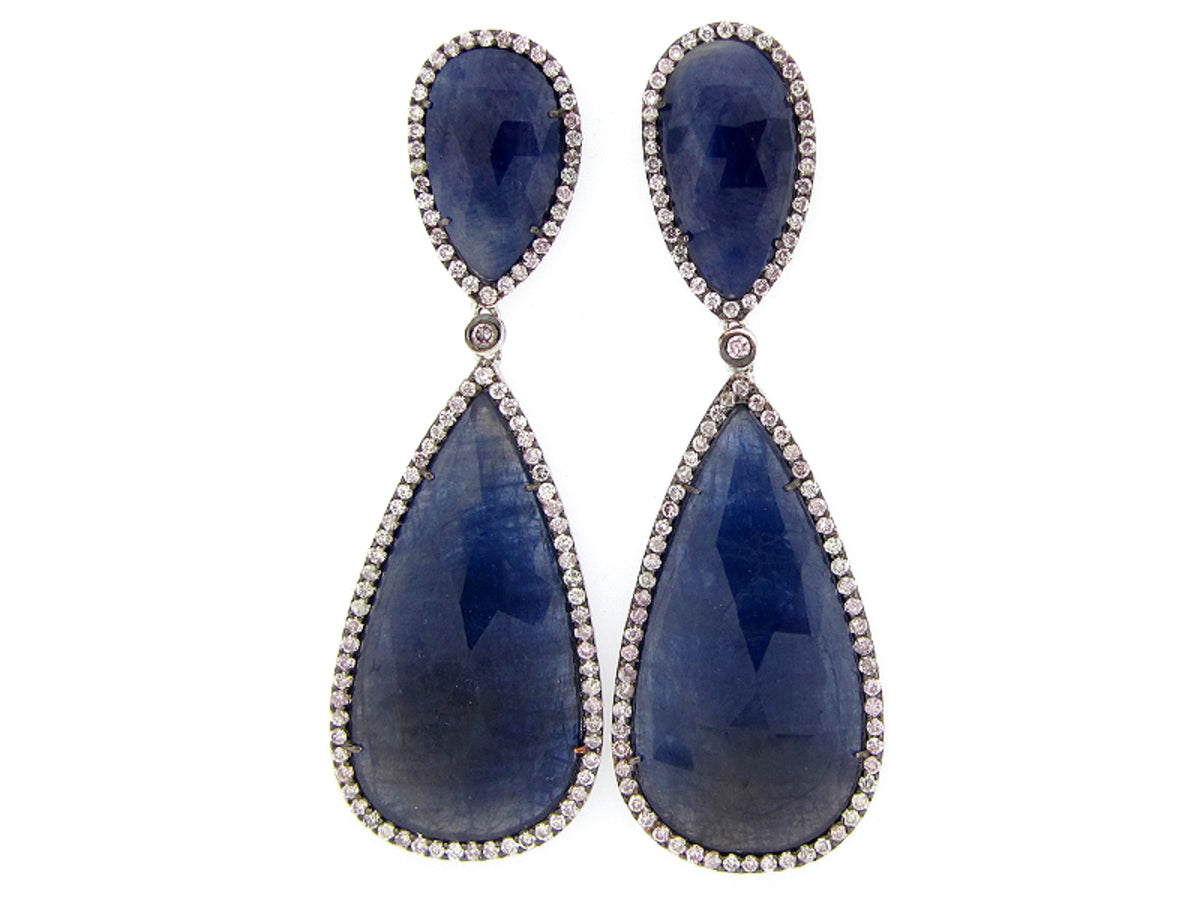 ROSE CUT SAPPHIRE &DIAMOND EARRING, 18KW (N)