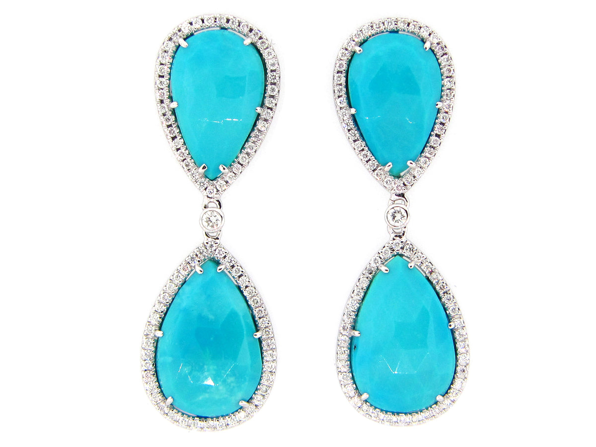 TURQUOISE & DIAMOND EARRING, 18KW (N)