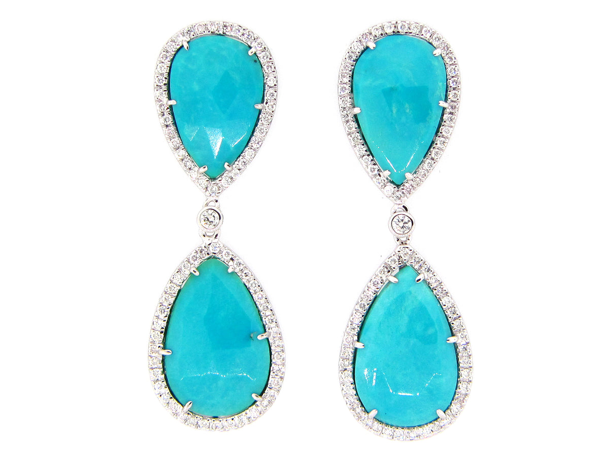 TURQUOISE & DIAMOND EARRING, 18KW (N)