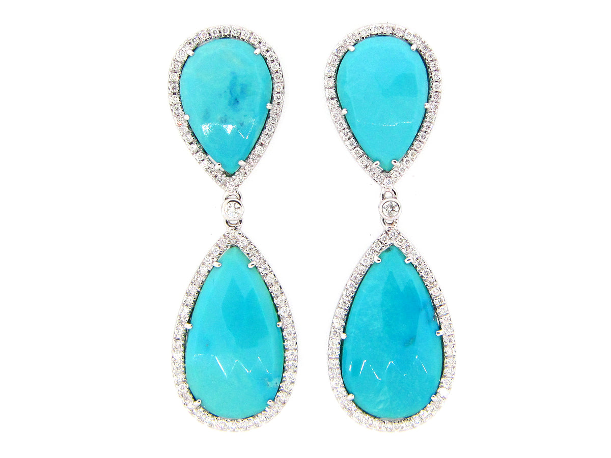 TURQUOISE & DIAMOND EARRING, 18KW (N)