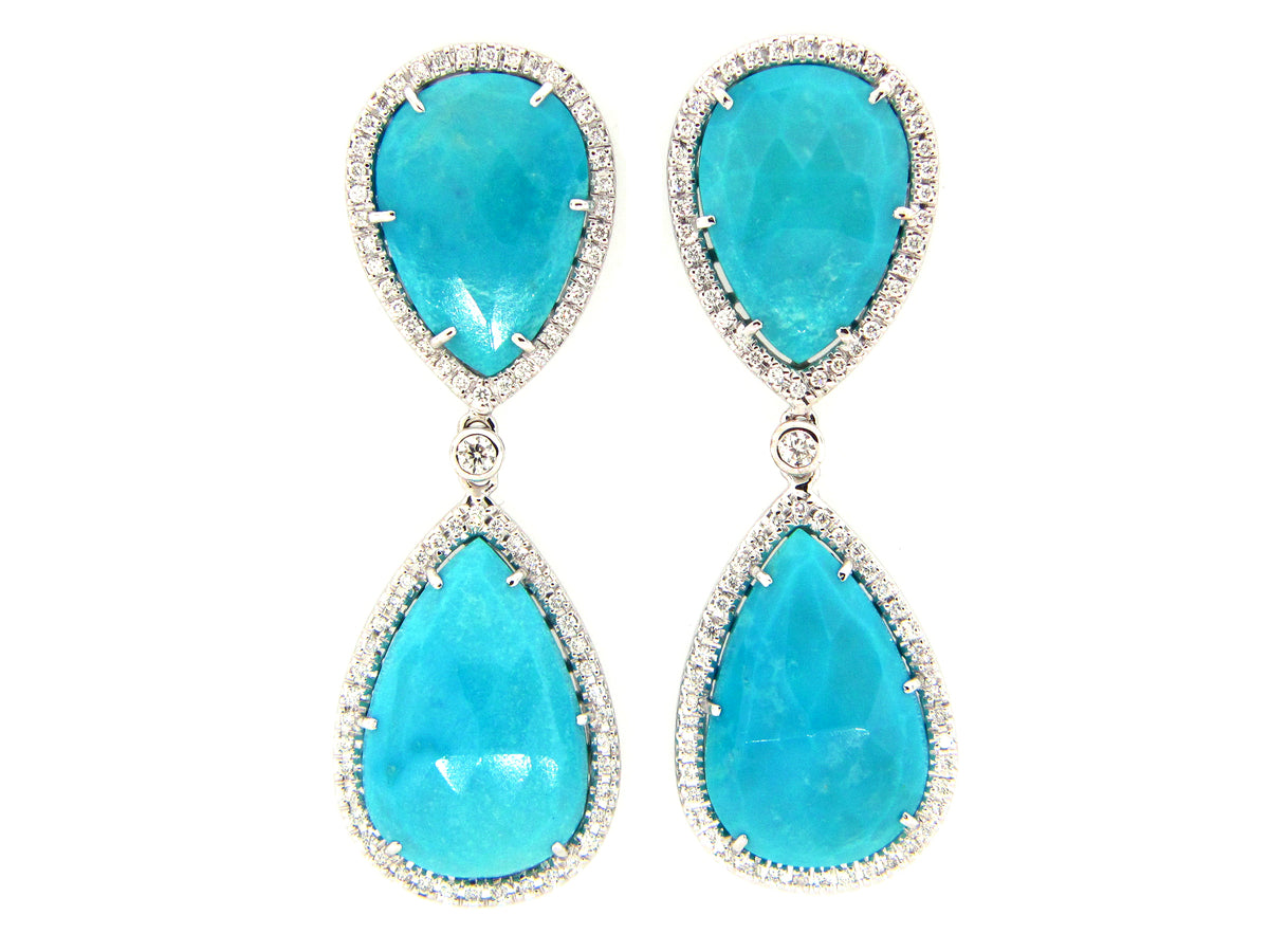 TURQUOISE & DIAMOND EARRING, 18KW (N)