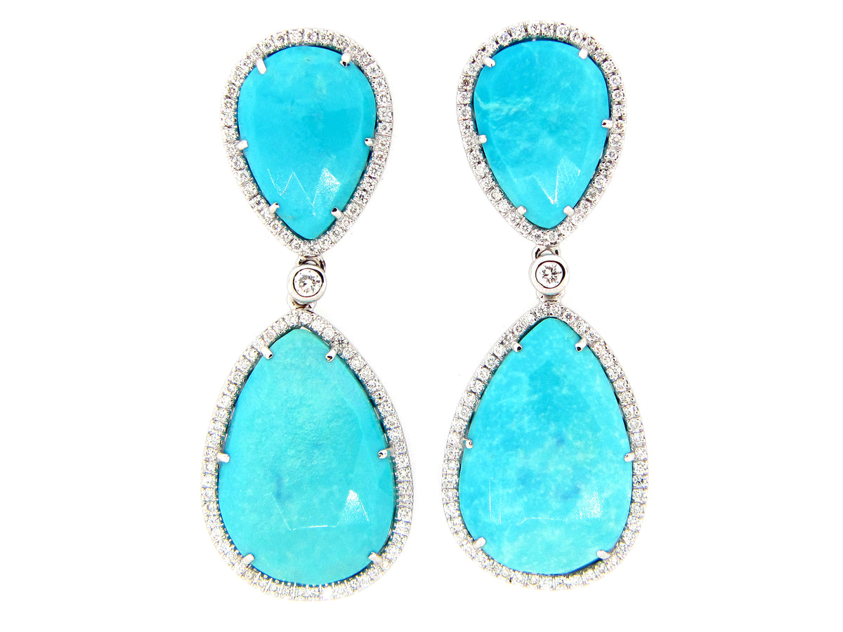TURQUOISE & DIAMOND EARRING, 18KW (N)