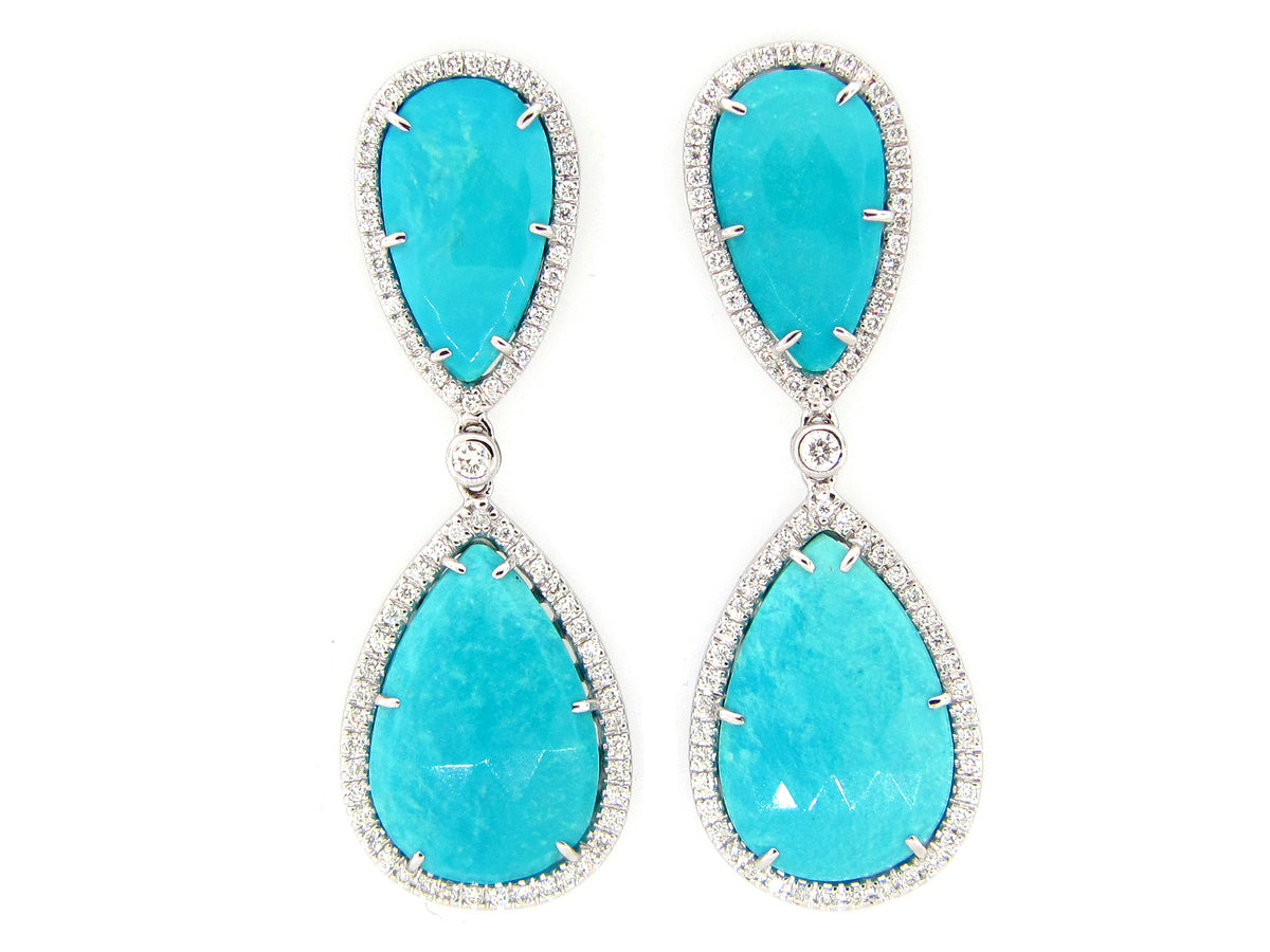 TURQUOISE & DIAMOND EARRING, 18KW (N)