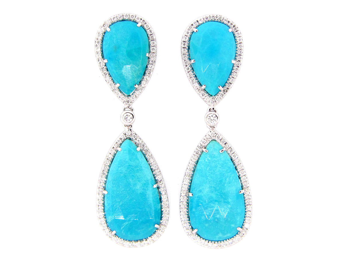 TURQUOISE & DIAMOND EARRING, 18KW (N)
