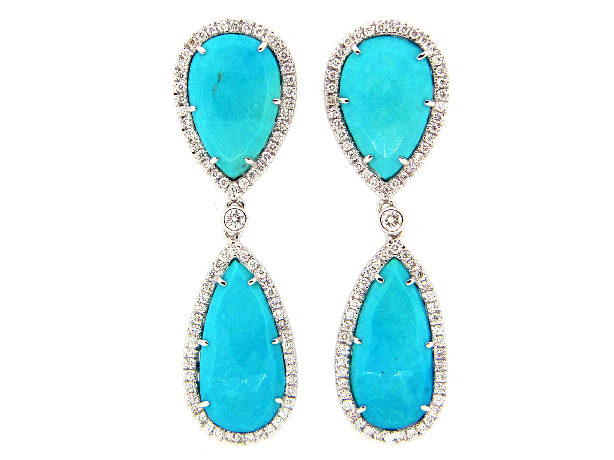 TURQUOISE & DIAMOND EARRING, 18KW (N)